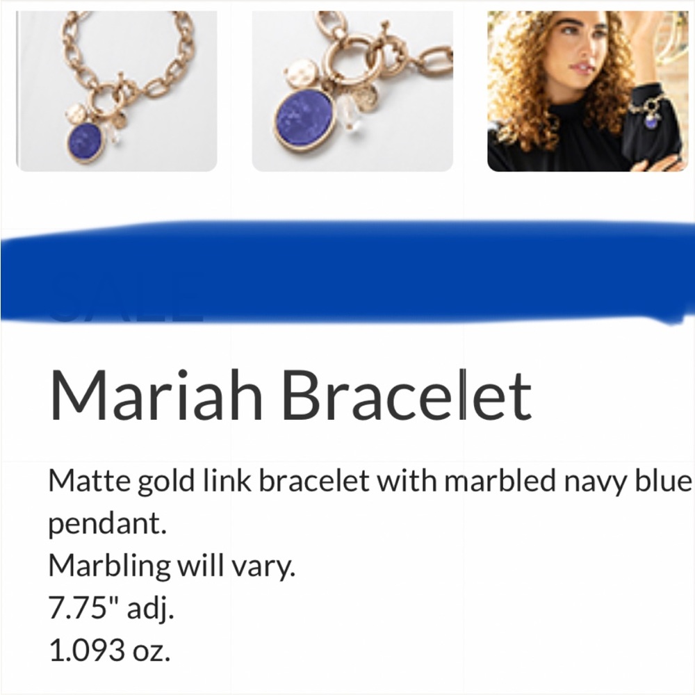 Matte Gold Link Bracelet With Blue Marbled Navy Blue Pendant - NWT - Picture 5 of 5